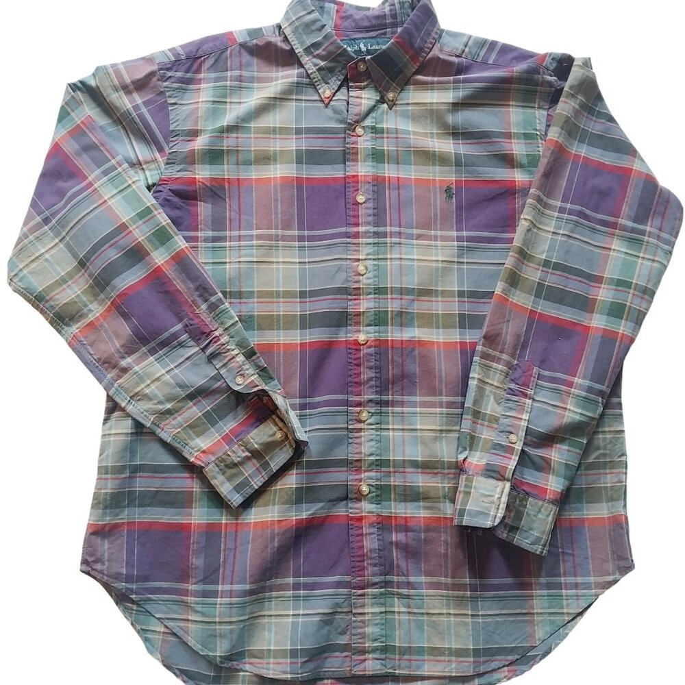 Ralph Lauren Mens Plaid Classic Fit Long Sleeve Shirt XL Preppy Classic - Picture 1 of 7